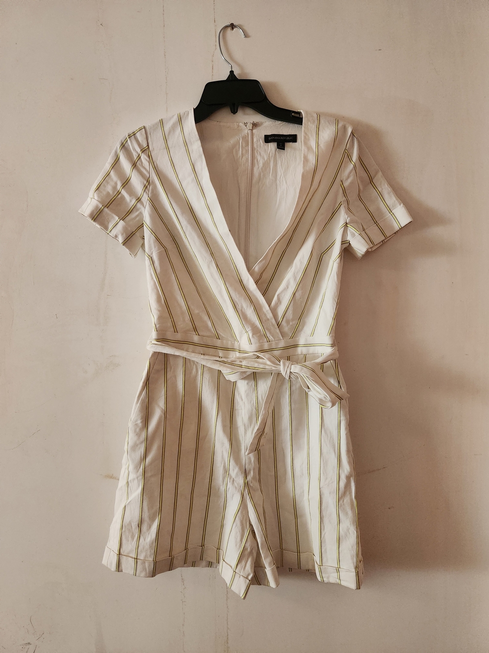 💕5/$25 Banana Republic Cream Romper with Olive Stripes
